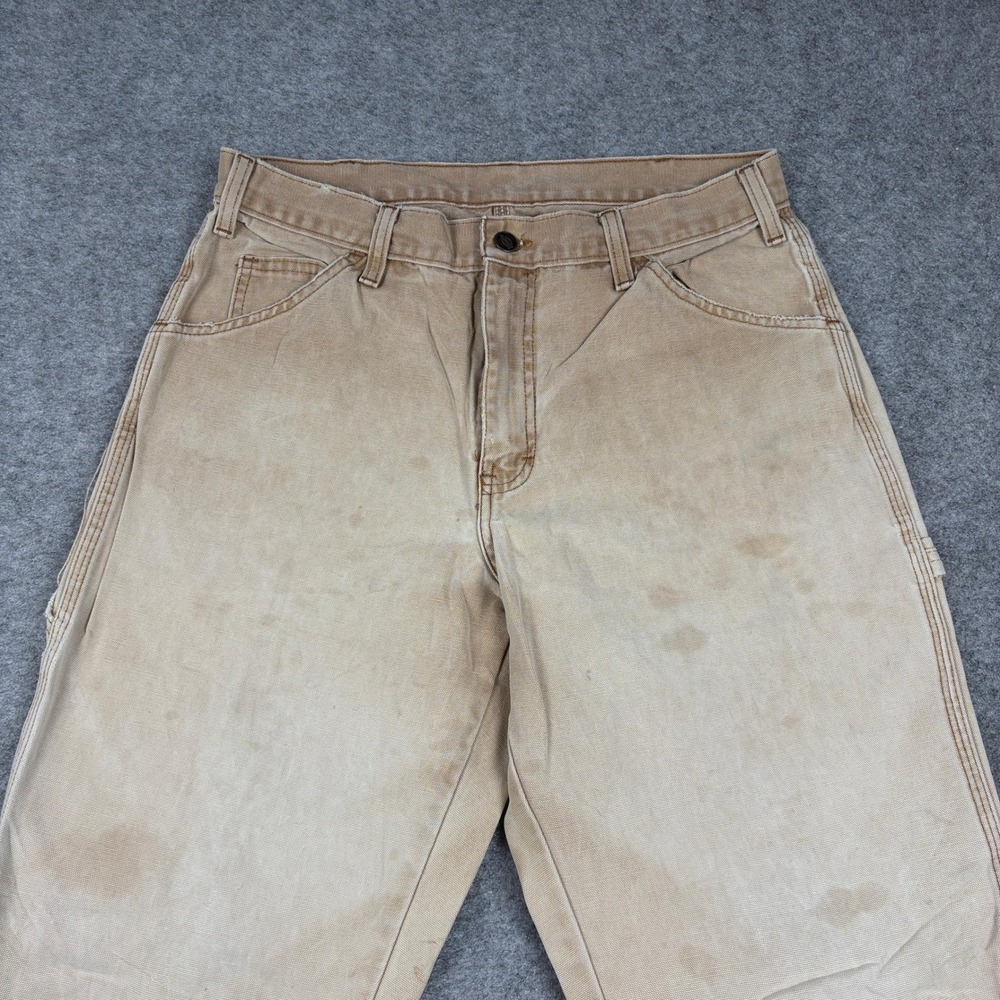 Dickies Carpenter Pants Mens 32x32 Tan Distressed Workwear Duck Canvas Faded